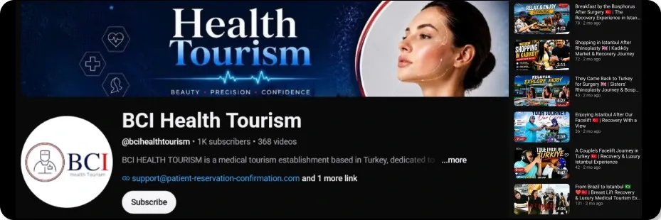 The BCI Health Tourism YouTube channel