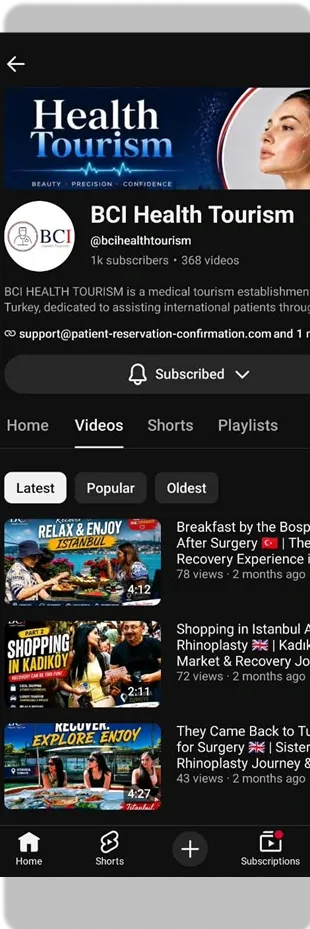 The BCI Health Tourism YouTube channel